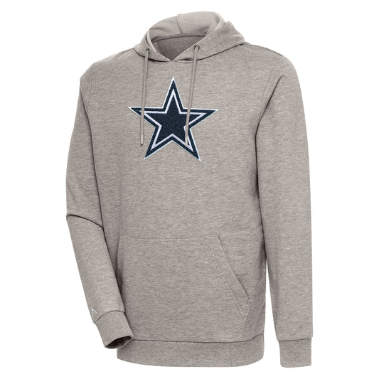 Men's Antigua Oatmeal Dallas Cowboys Action Chenille Pullover Hoodie