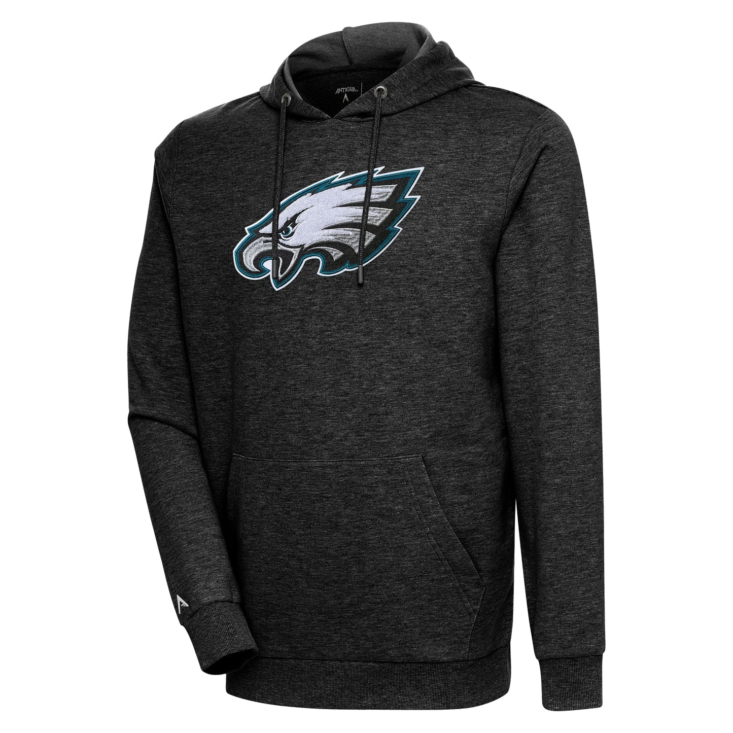 Men's Antigua Heathered Black Philadelphia Eagles Action Chenille Pullover Hoodie