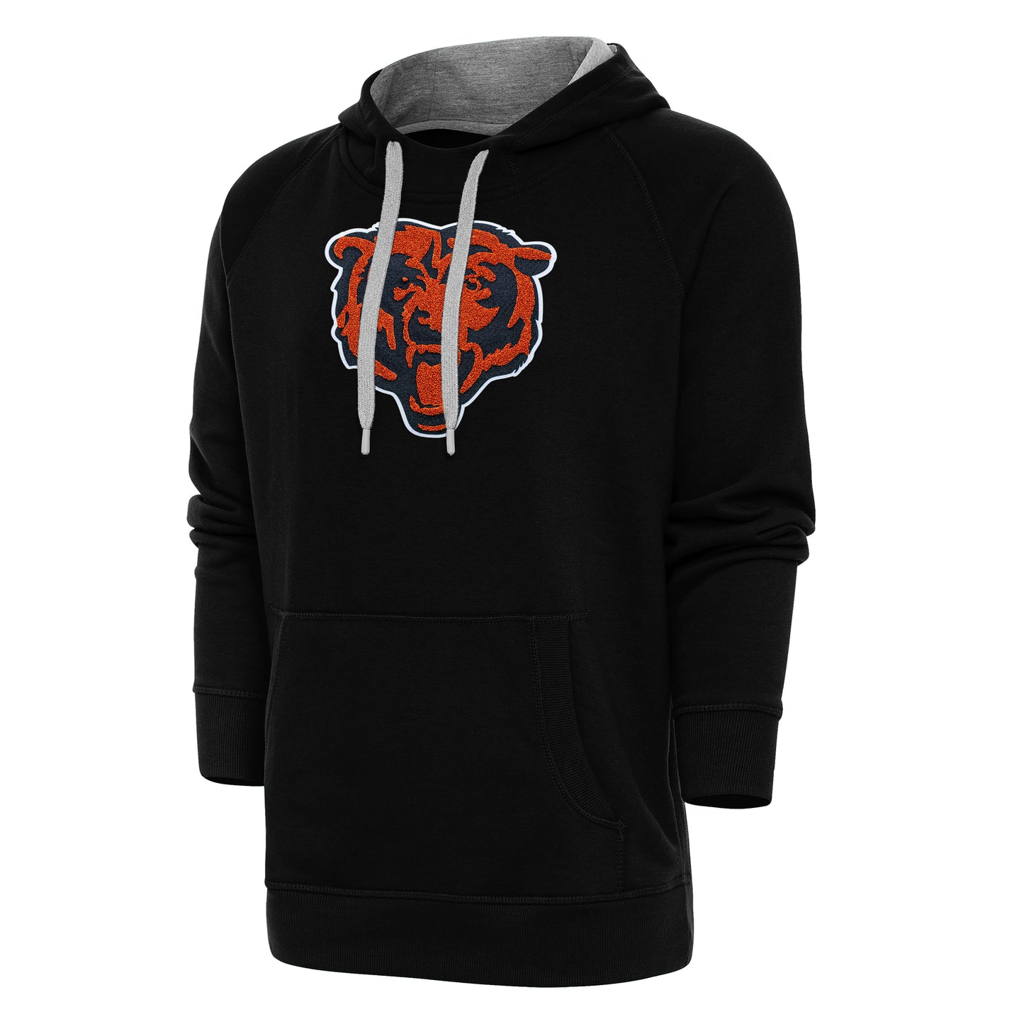 Men's Antigua Black Chicago Bears Victory Chenille Pullover Hoodie