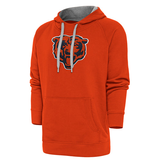 Men's Antigua Orange Chicago Bears Victory Chenille Pullover Hoodie