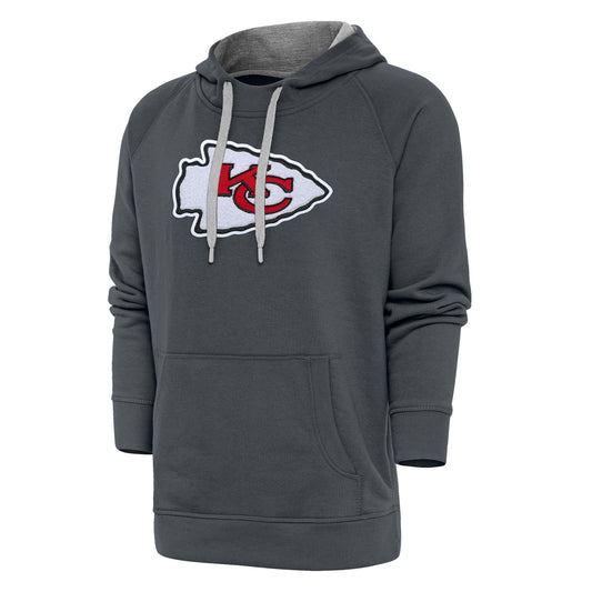 Men's Antigua Charcoal Kansas City Chiefs Victory Chenille Pullover Hoodie