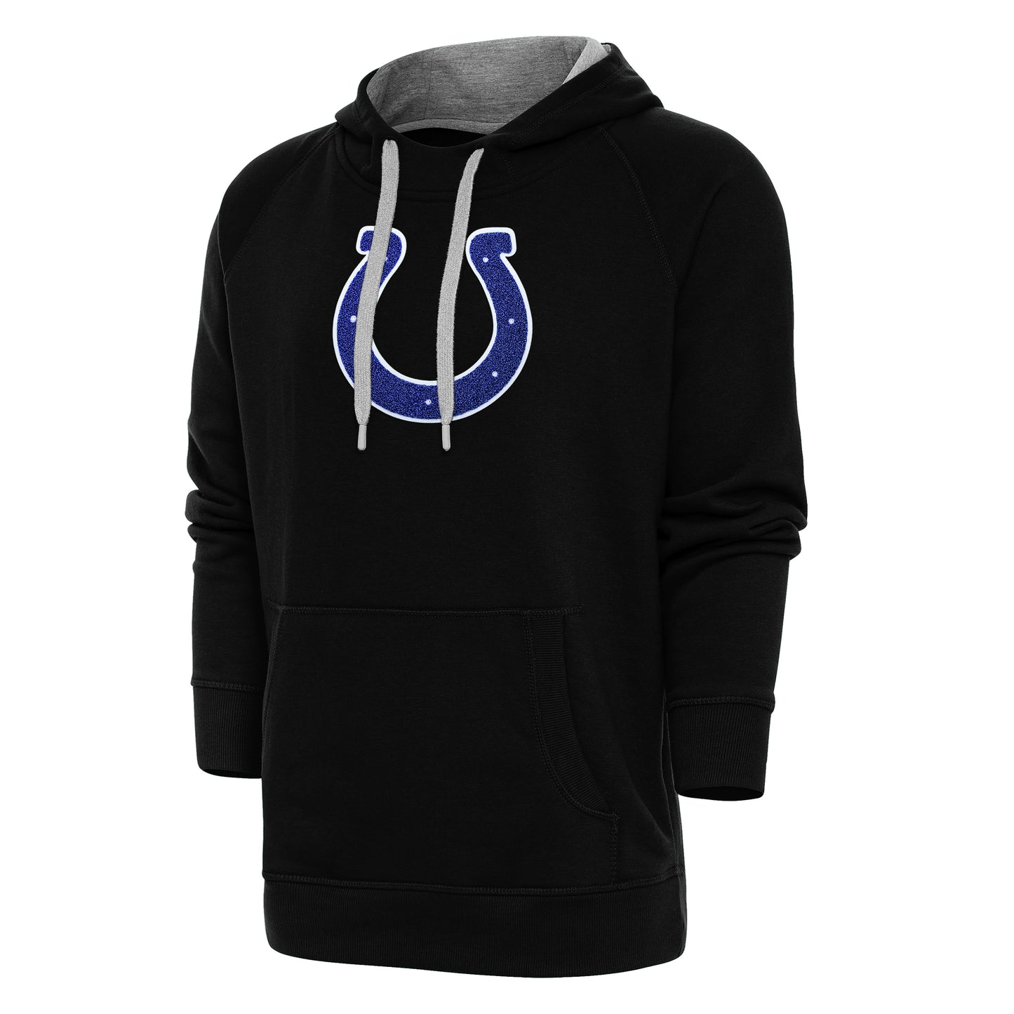 Men's Antigua Black Indianapolis Colts Victory Chenille Pullover Hoodie