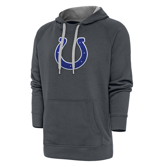 Men's Antigua Charcoal Indianapolis Colts Victory Chenille Pullover Hoodie