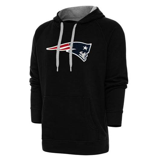 Men's Antigua Black New England Patriots Victory Chenille Pullover Hoodie