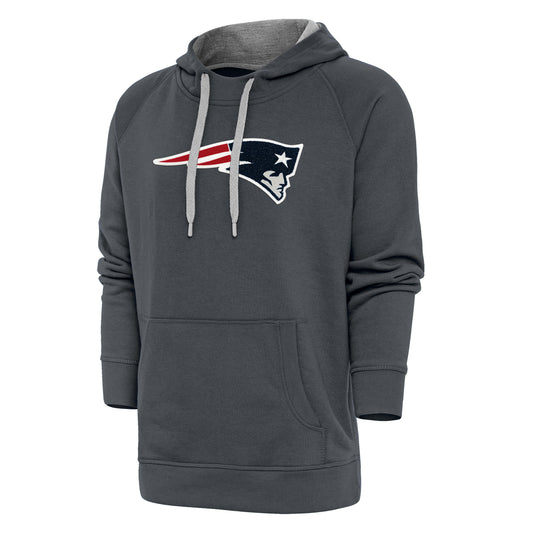 Men's Antigua Charcoal New England Patriots Victory Chenille Pullover Hoodie