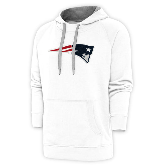 Men's Antigua White New England Patriots Victory Chenille Pullover Hoodie