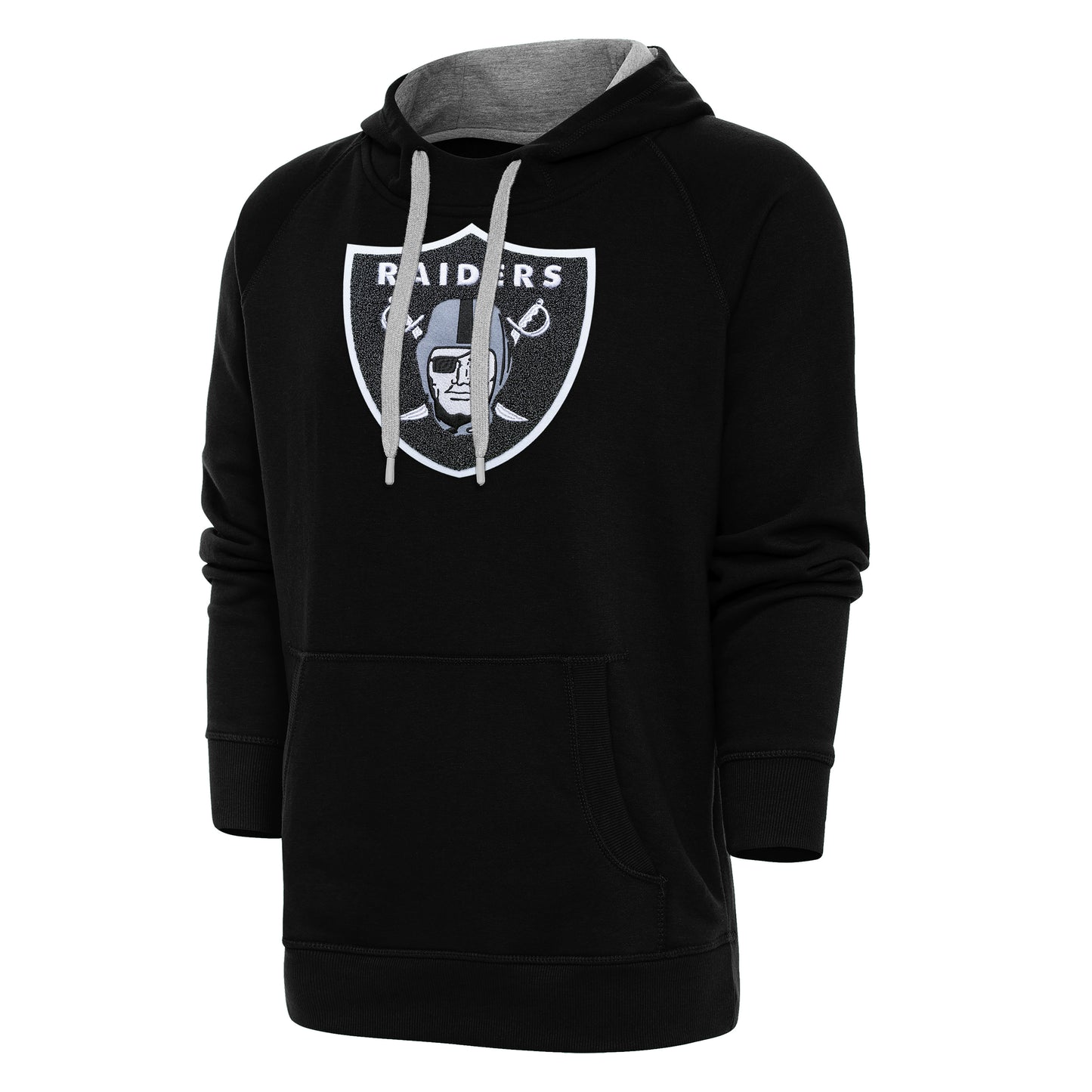 Men's Antigua Black Las Vegas Raiders Victory Chenille Pullover Hoodie