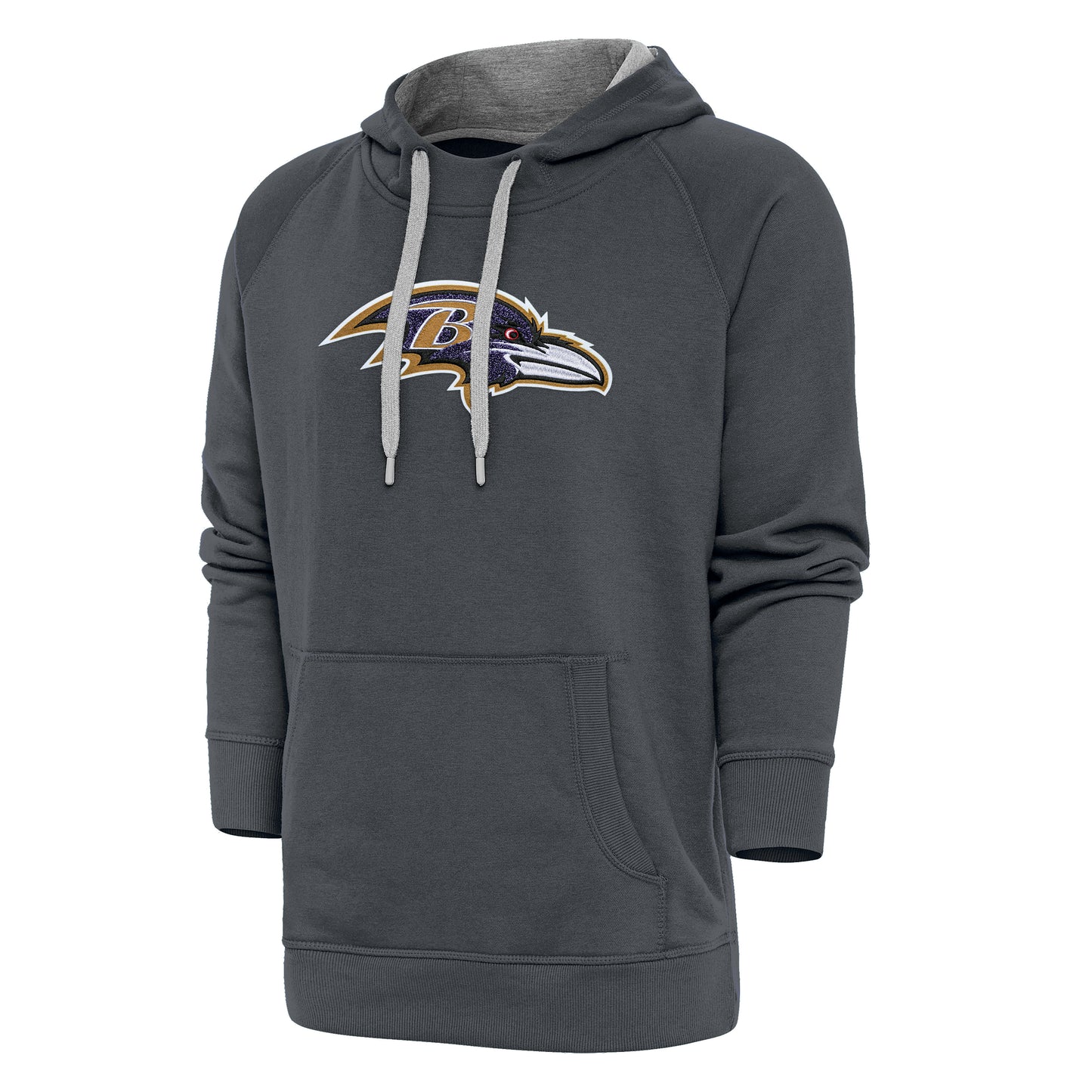 Men's Antigua Charcoal Baltimore Ravens Victory Chenille Pullover Hoodie