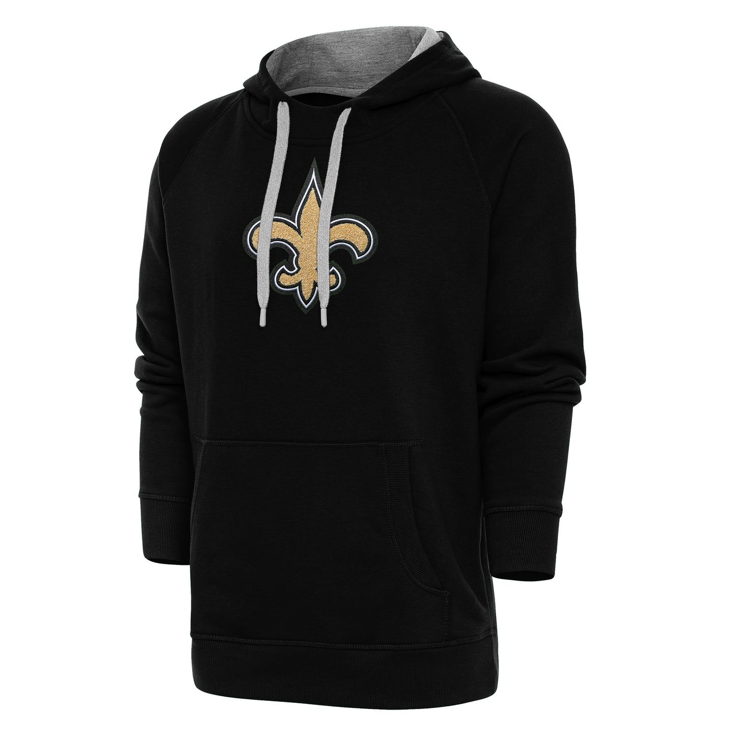 Men's Antigua Black New Orleans Saints Victory Chenille Pullover Hoodie