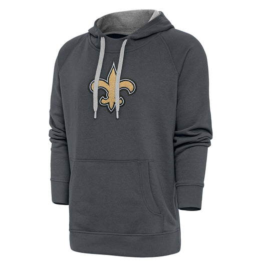 Men's Antigua Charcoal New Orleans Saints Victory Chenille Pullover Hoodie