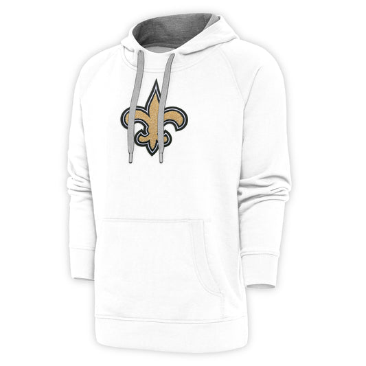 Men's Antigua White New Orleans Saints Victory Chenille Pullover Hoodie