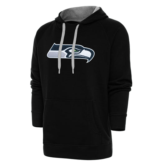 Men's Antigua Black Seattle Seahawks Victory Chenille Pullover Hoodie