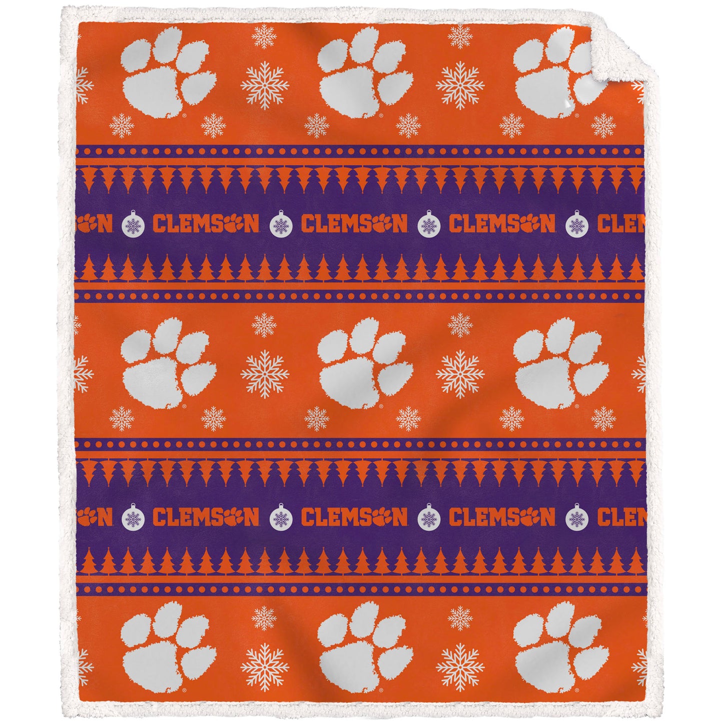 Clemson Tigers 60'' x 70'' Holiday Gift Wrap Sherpa Flannel Fleece Blanket