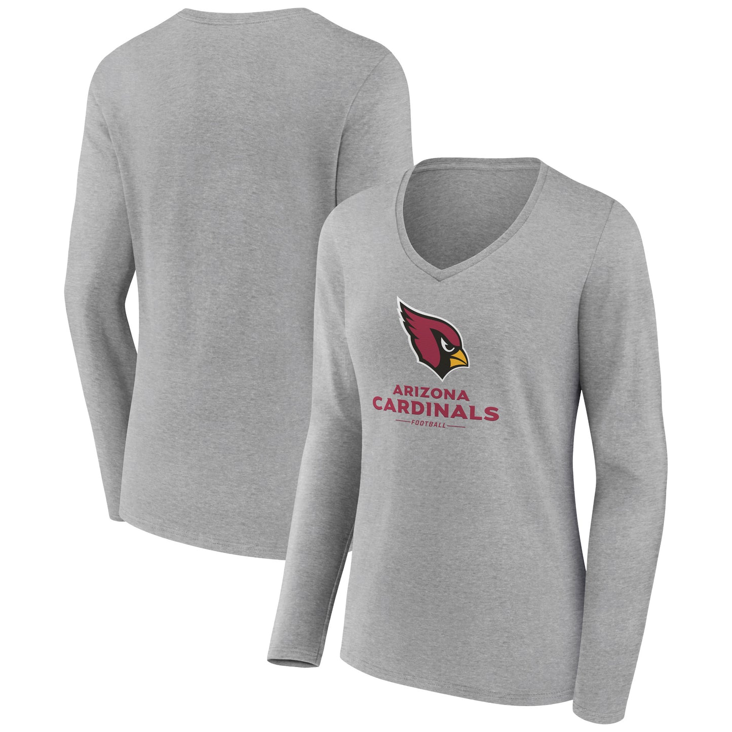 Women's Heather Gray Arizona Cardinals Logo Team Lockup Long Sleeve V-Neck T-Shirt