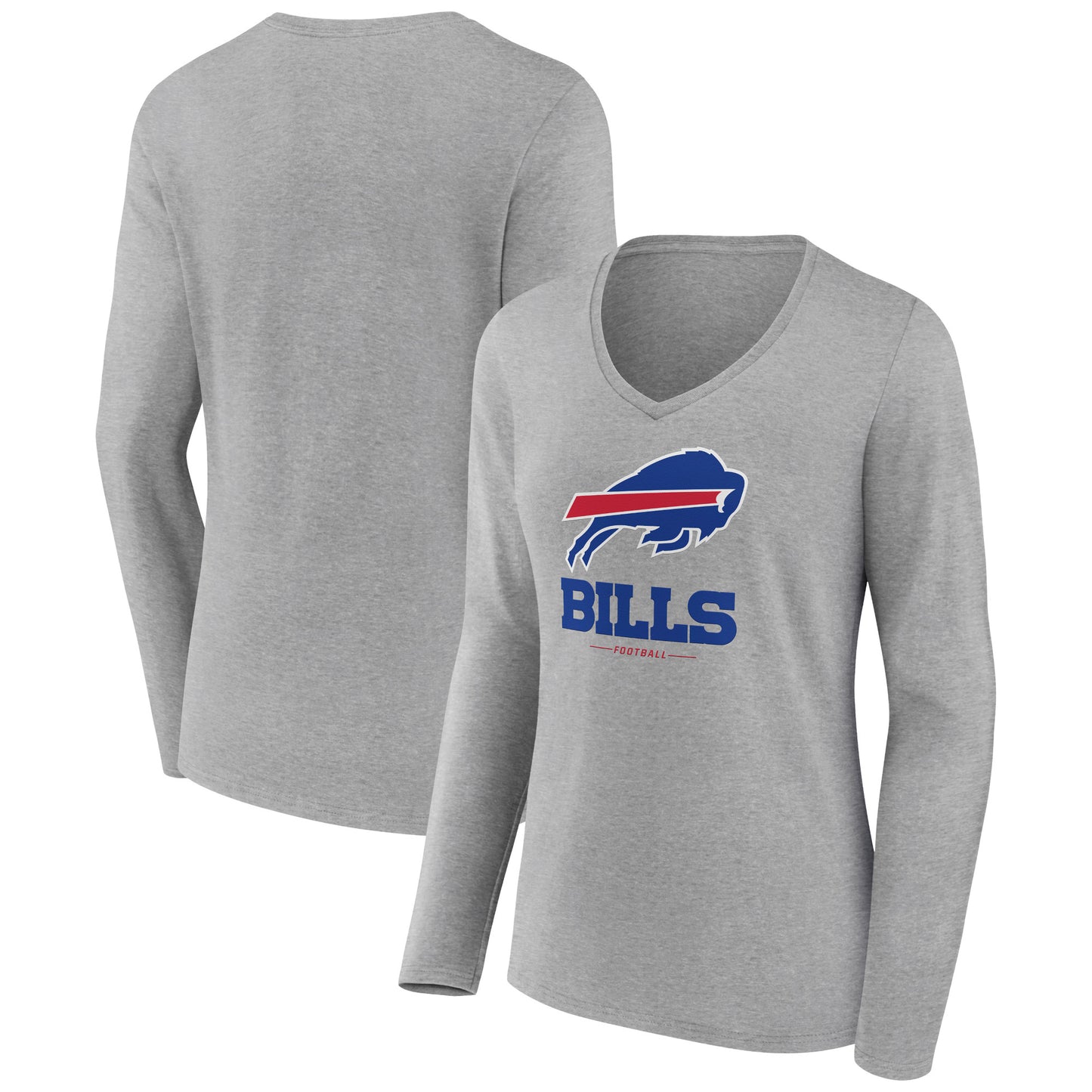 Women's Heather Gray Buffalo Bills Logo Team Lockup Long Sleeve V-Neck T-Shirt