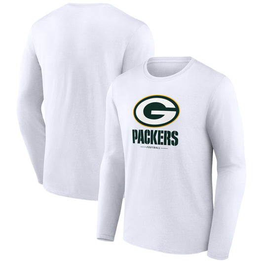 Men's White Green Bay Packers Logo Team Lockup Long Sleeve T-Shirt