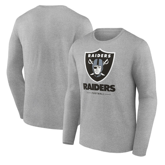 Men's Gray Las Vegas Raiders Logo Team Lockup Long Sleeve T-Shirt