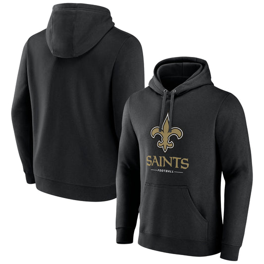 Men's Black New Orleans Saints Logo Team Lockup Fitted Pullover Hoodie