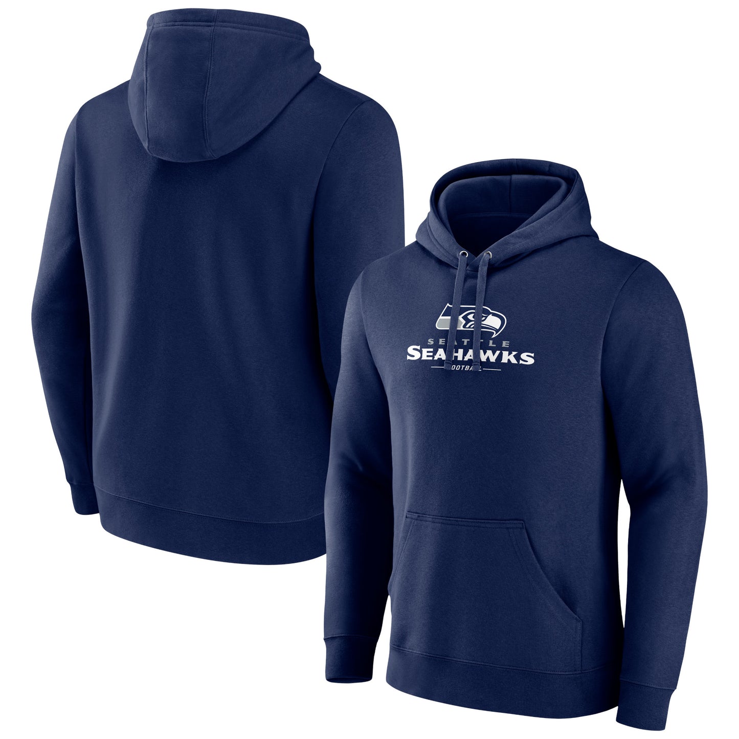 Men's Navy Seattle Seahawks Logo Team Lockup Fitted Pullover Hoodie