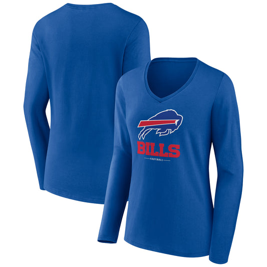 Women's Royal Buffalo Bills Logo Team Lockup Long Sleeve V-Neck T-Shirt