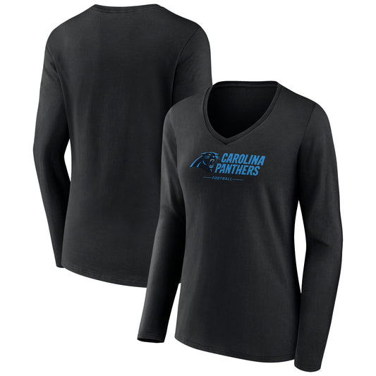 Women's Black Carolina Panthers Logo Team Lockup Long Sleeve V-Neck T-Shirt