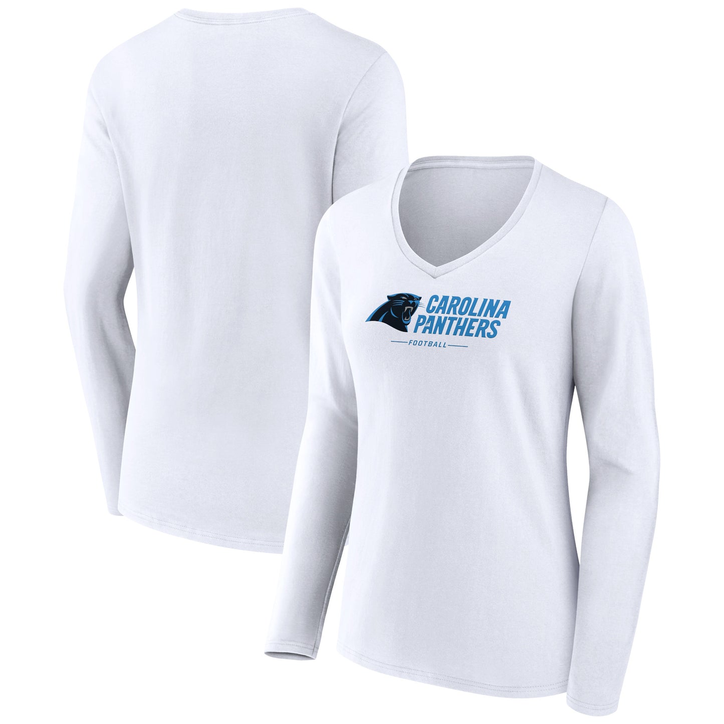 Women's White Carolina Panthers Logo Team Lockup Long Sleeve V-Neck T-Shirt