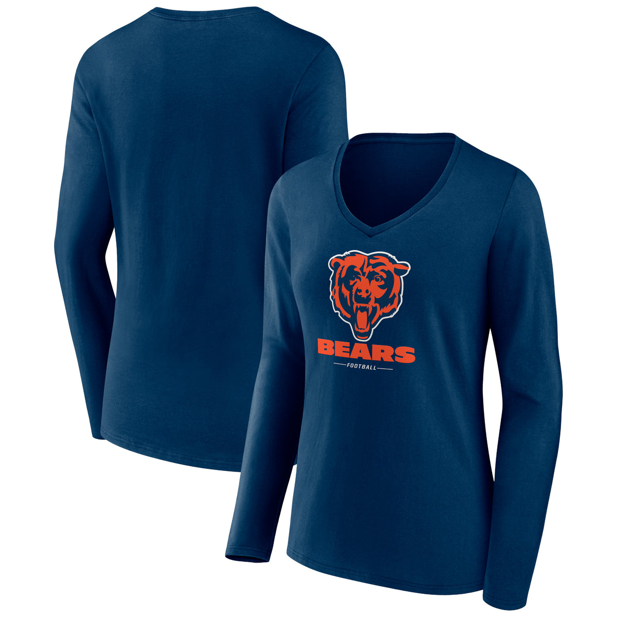 Women's Navy Chicago Bears Logo Team Lockup Long Sleeve V-Neck T-Shirt