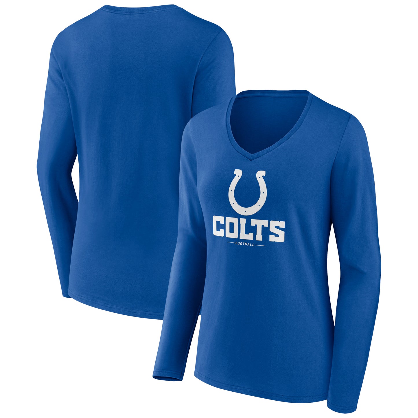 Women's Royal Indianapolis Colts Logo Team Lockup Long Sleeve V-Neck T-Shirt