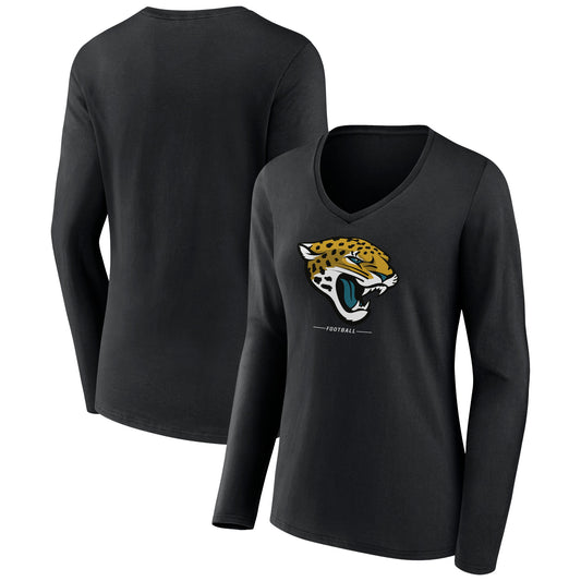 Women's Black Jacksonville Jaguars Logo Team Lockup Long Sleeve V-Neck T-Shirt