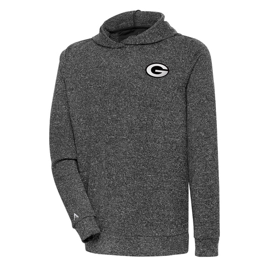 Men's Antigua Heather Black Green Bay Packers Metallic Logo Absolute Pullover Hoodie