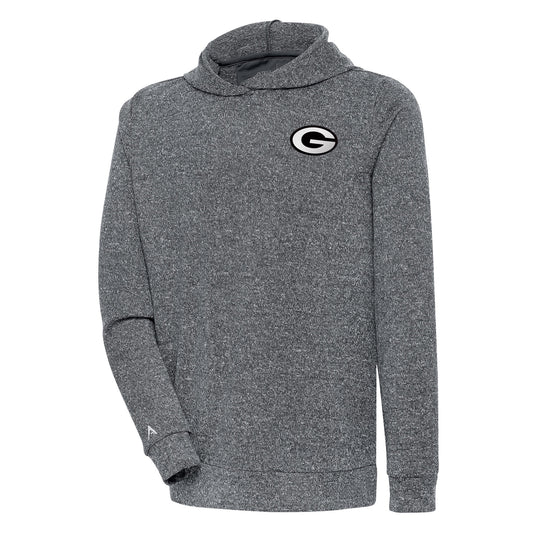 Men's Antigua Heather Charcoal Green Bay Packers Metallic Logo Absolute Pullover Hoodie