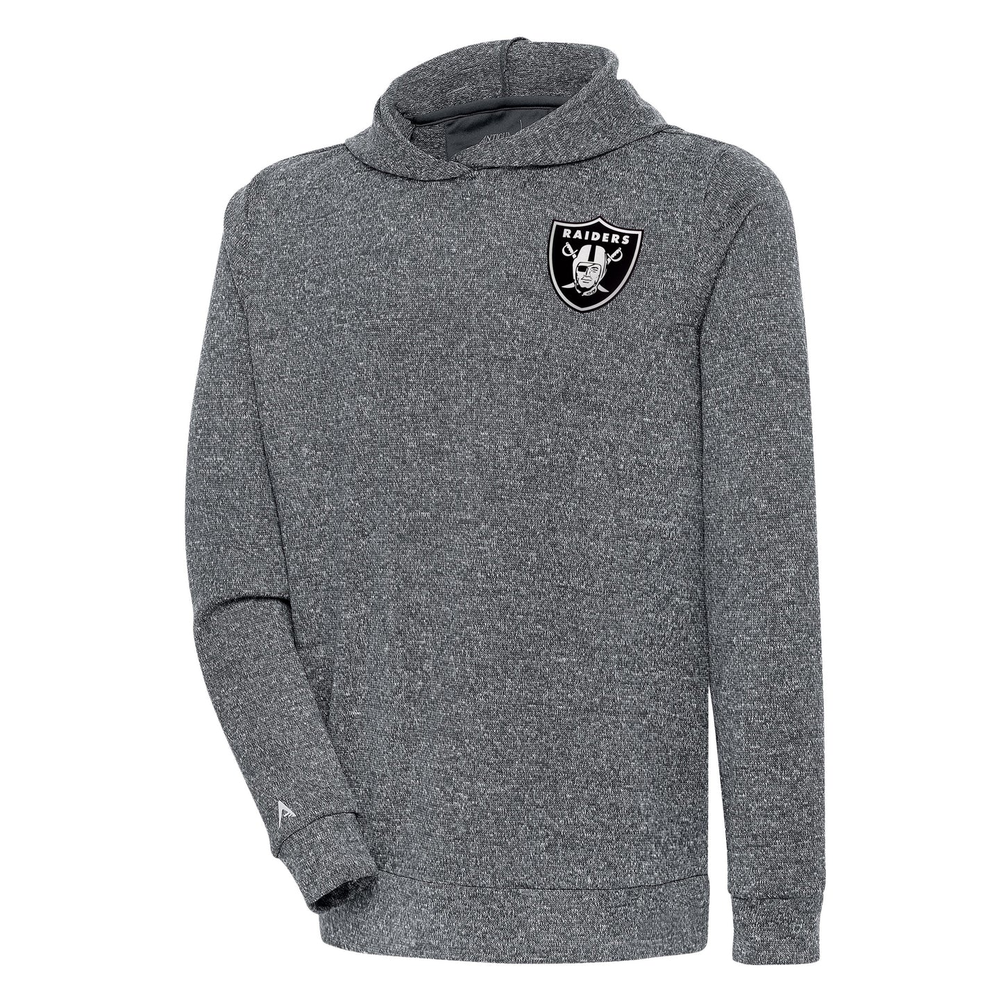 Men's Antigua Heather Charcoal Las Vegas Raiders Metallic Logo Absolute Pullover Hoodie