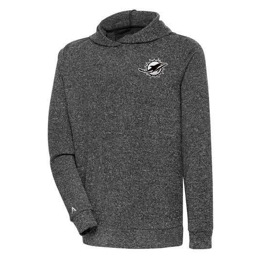 Men's Antigua Heather Black Miami Dolphins Metallic Logo Absolute Pullover Hoodie