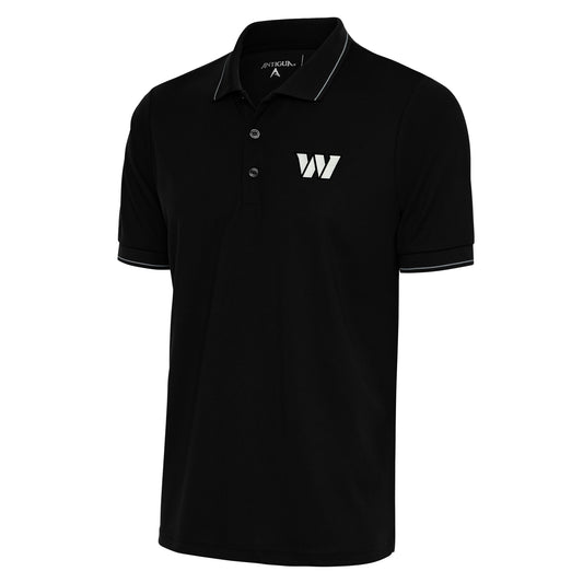 Men's Antigua Black Washington Commanders Metallic Logo Affluent Polo