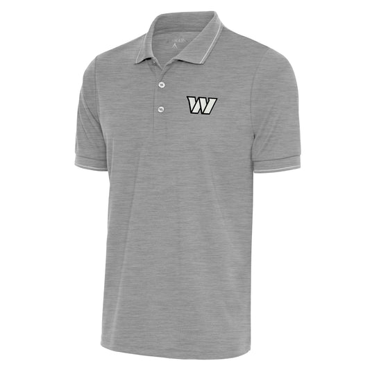 Men's Antigua Heather Gray Washington Commanders Metallic Logo Affluent Polo