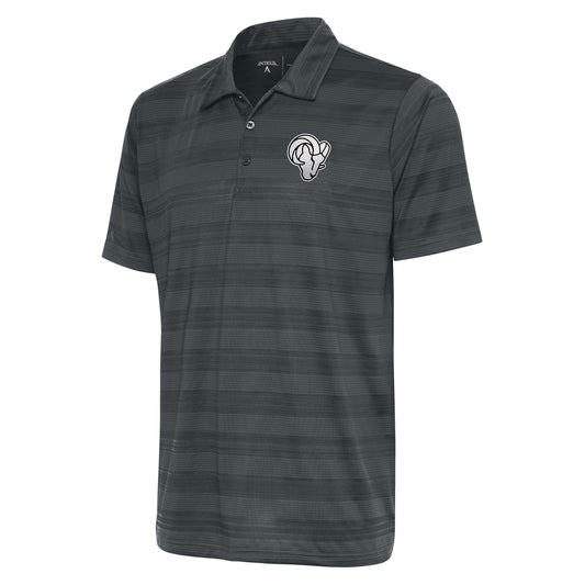 Men's Antigua Charcoal Los Angeles Rams Metallic Logo Compass Polo