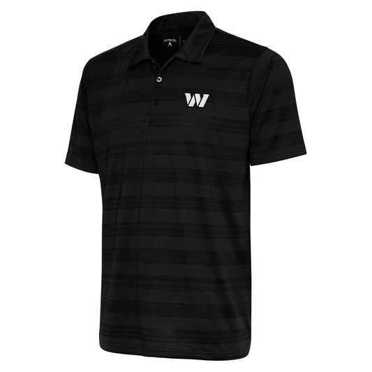 Men's Antigua Black Washington Commanders Metallic Logo Compass Polo