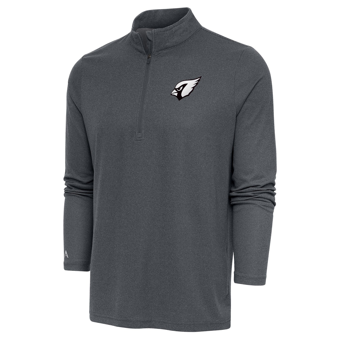 Men's Antigua Heather Charcoal Arizona Cardinals Metallic Logo Epic Quarter-Zip Pullover Top