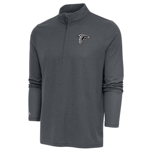 Men's Antigua Heather Charcoal Atlanta Falcons Metallic Logo Epic Quarter-Zip Pullover Top