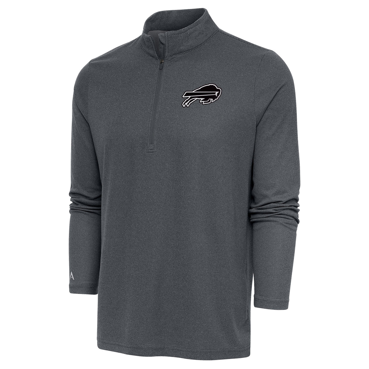 Men's Antigua Heather Charcoal Buffalo Bills Metallic Logo Epic Quarter-Zip Pullover Top