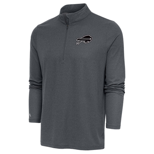 Men's Antigua Heather Charcoal Buffalo Bills Metallic Logo Epic Quarter-Zip Pullover Top