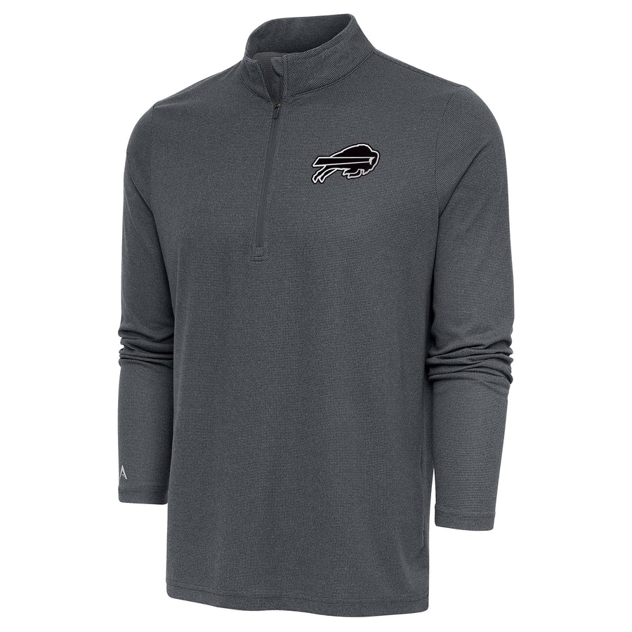 Men's Antigua Heather Charcoal Buffalo Bills Metallic Logo Epic Quarter-Zip Pullover Top