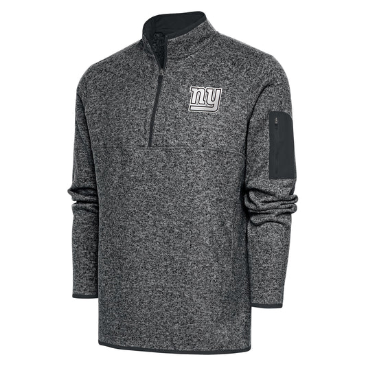 Men's Antigua Heather Charcoal New York Giants Metallic Logo Fortune Quarter-Zip Jacket