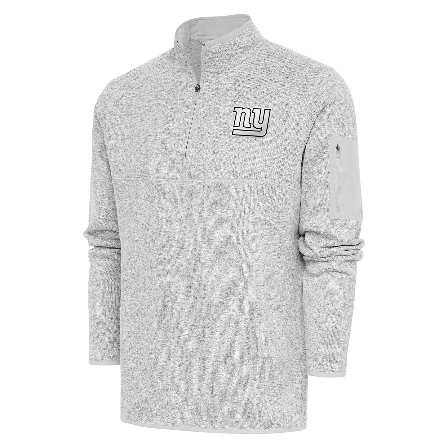 Men's Antigua Heather Gray New York Giants Metallic Logo Fortune Quarter-Zip Jacket