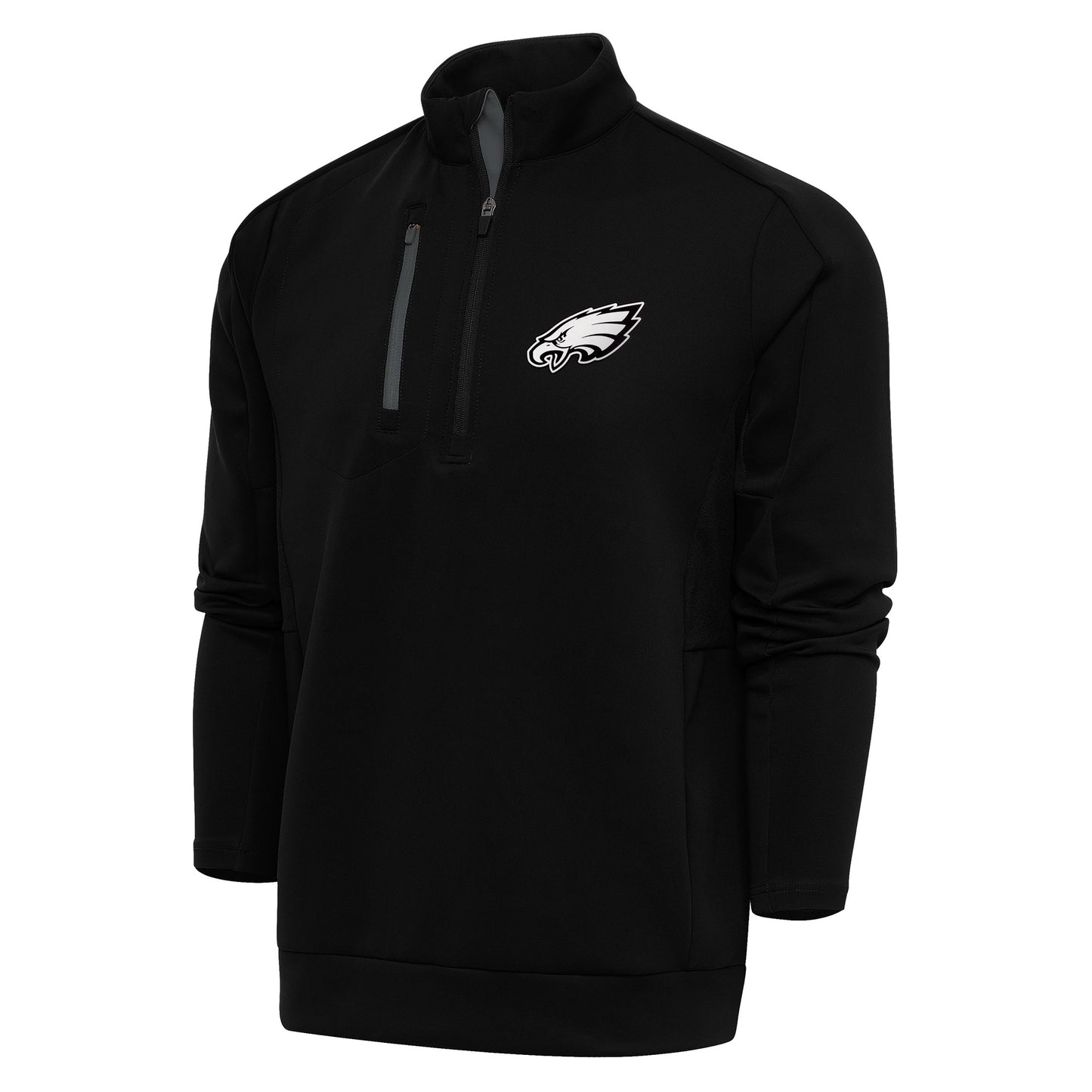 Men's Antigua Black/Charcoal Philadelphia Eagless Metallic Logo Big & Tall Generation Quarter-Zip Pullover Top