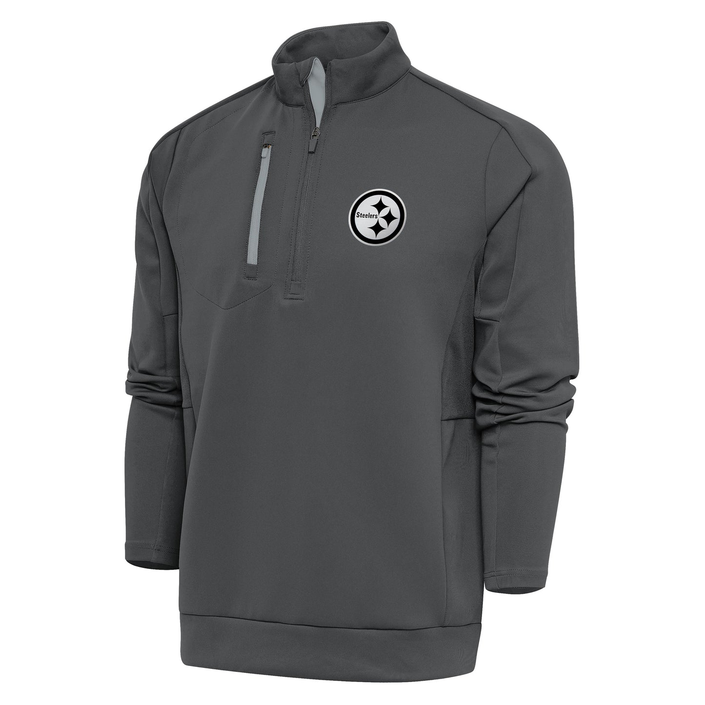 Men's Antigua Charcoal Pittsburgh Steelers Metallic Logo Big & Tall Generation Quarter-Zip Pullover Top