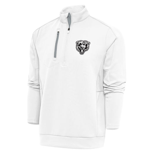 Men's Antigua White Chicago Bears Metallic Logo Generation Quarter-Zip Pullover Top