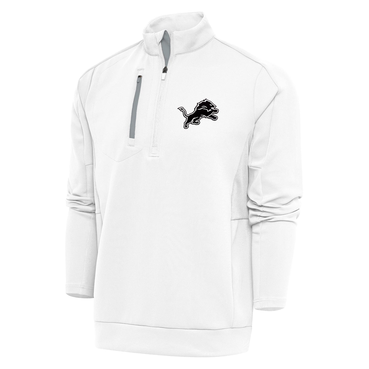 Men's Antigua White Detroit Lions Metallic Logo Generation Quarter-Zip Pullover Top