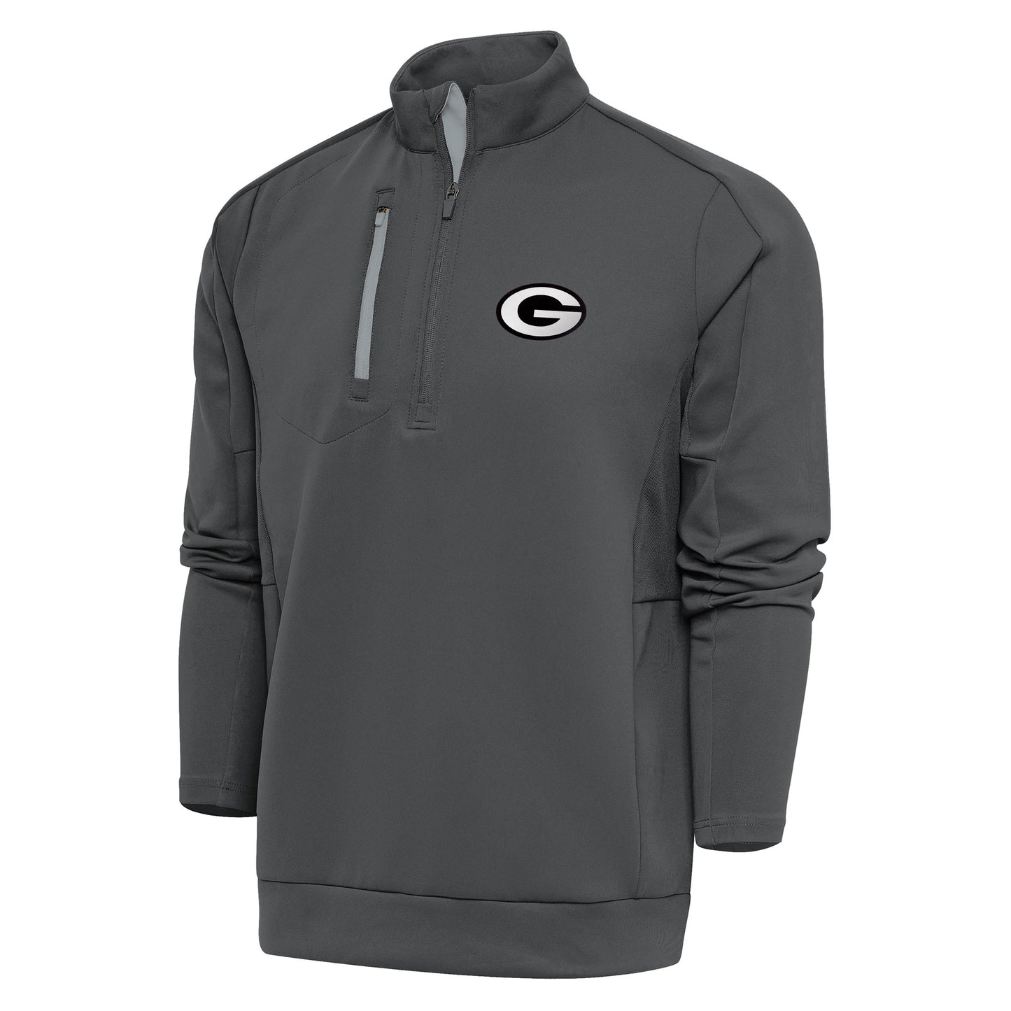 Men's Antigua Charcoal Green Bay Packers Metallic Logo Generation Quarter-Zip Pullover Top