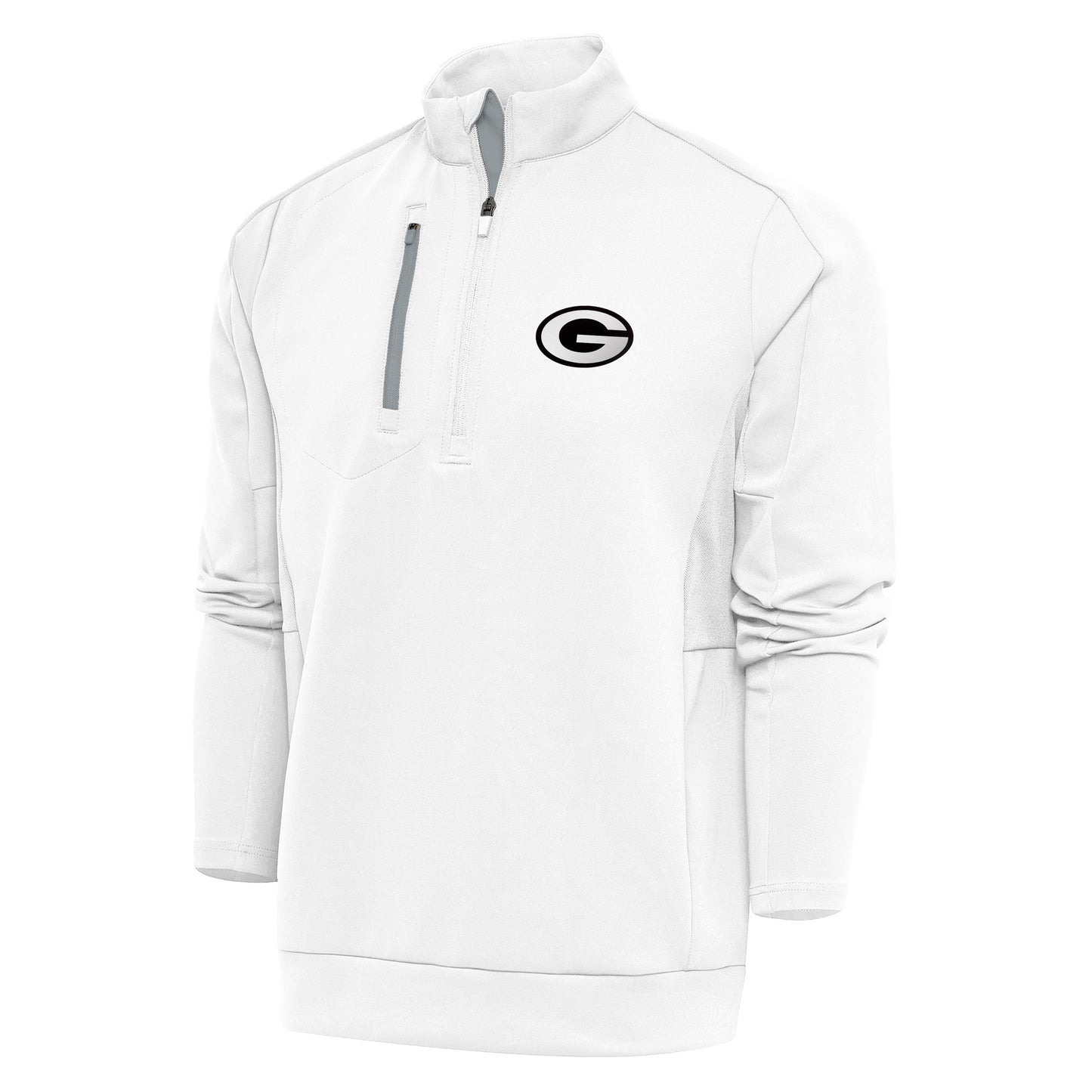 Men's Antigua White Green Bay Packers Metallic Logo Generation Quarter-Zip Pullover Top